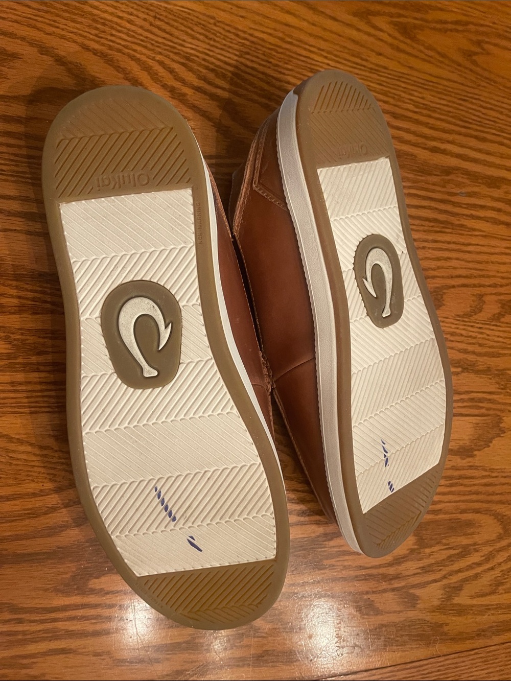 OluKai Tan/Brown Leather Slip-On Loafers - Picture 6 of 6